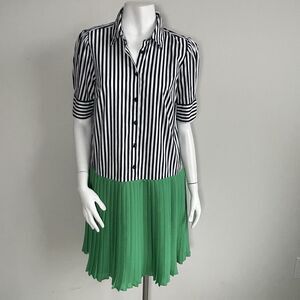 Tommy Hilfiger Two Tone Pleated Shirt Dress M Preppy Nautical Resortwear